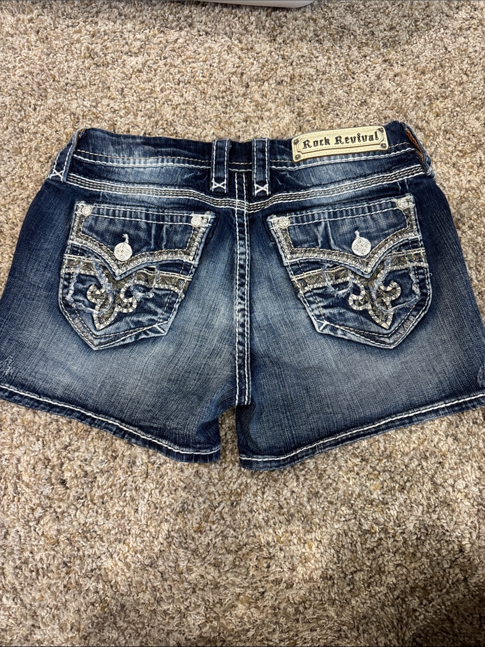 Rock Revival Blue Washed Embellished Denim Shorts